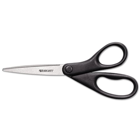 Westcott Design Line Straight Stainless Steel Scissors, 8" Long, 3.13" Cut Length, Straight Black Handle 13139